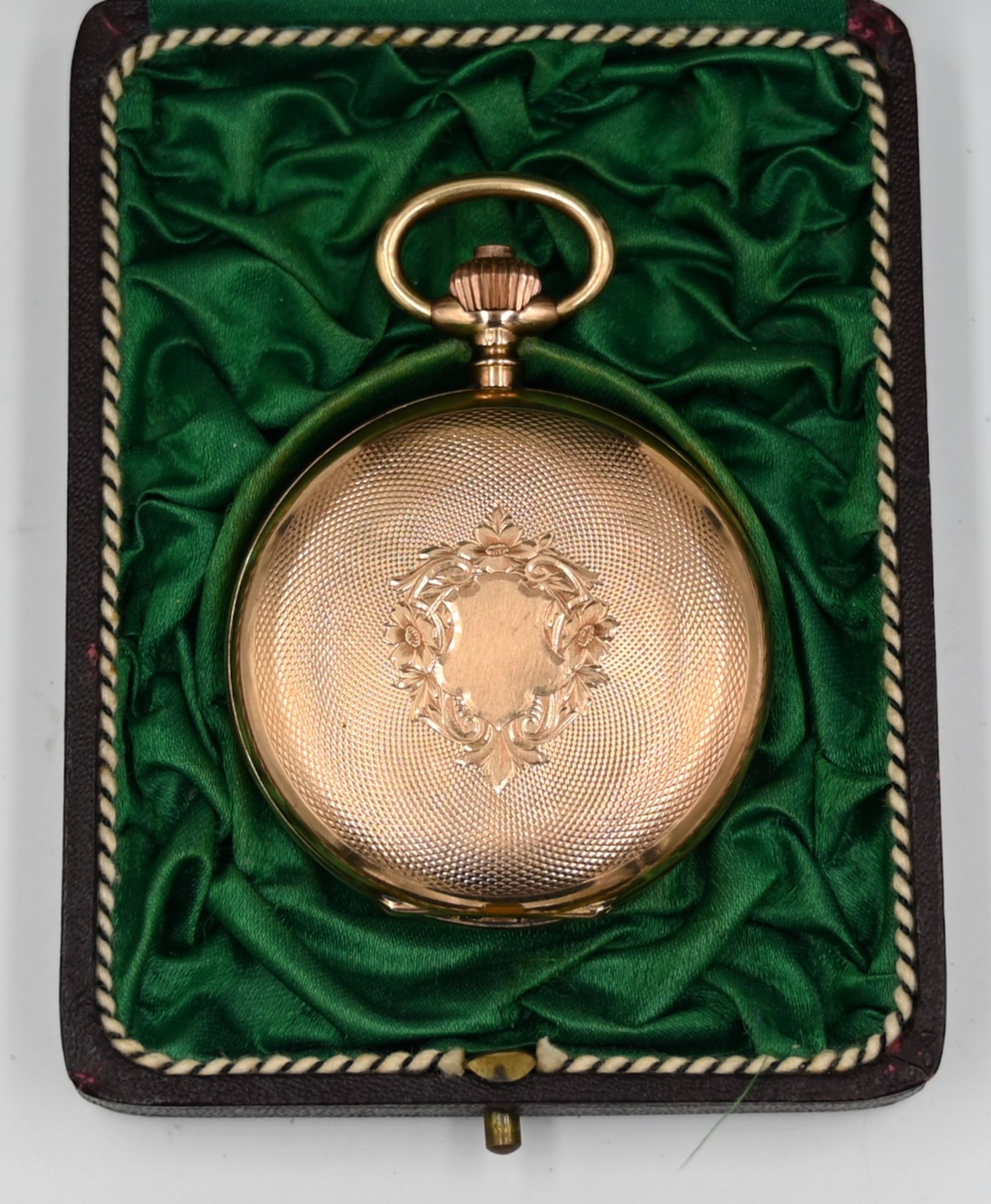 1 Herrentaschenuhr um 1900, 2 Deckel GG 14ct., mit Metall, in der Schatulle, Asp./Gsp.