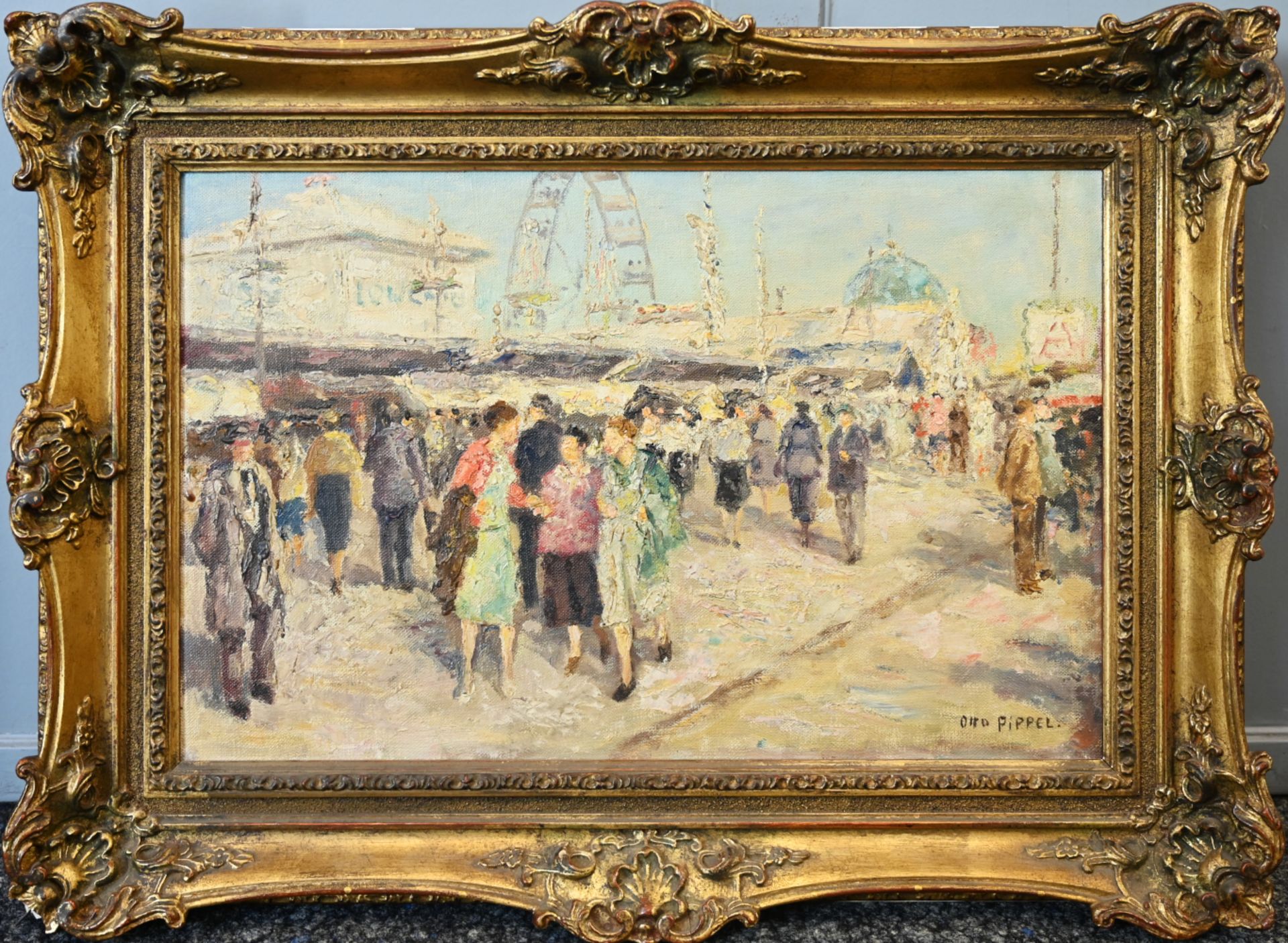 1 Ölgemälde r.u. sign. Otto PIPPEL (wohl 1878-1960) "Oktoberfest in München" (rücks. Künstleretikett - Bild 2 aus 4