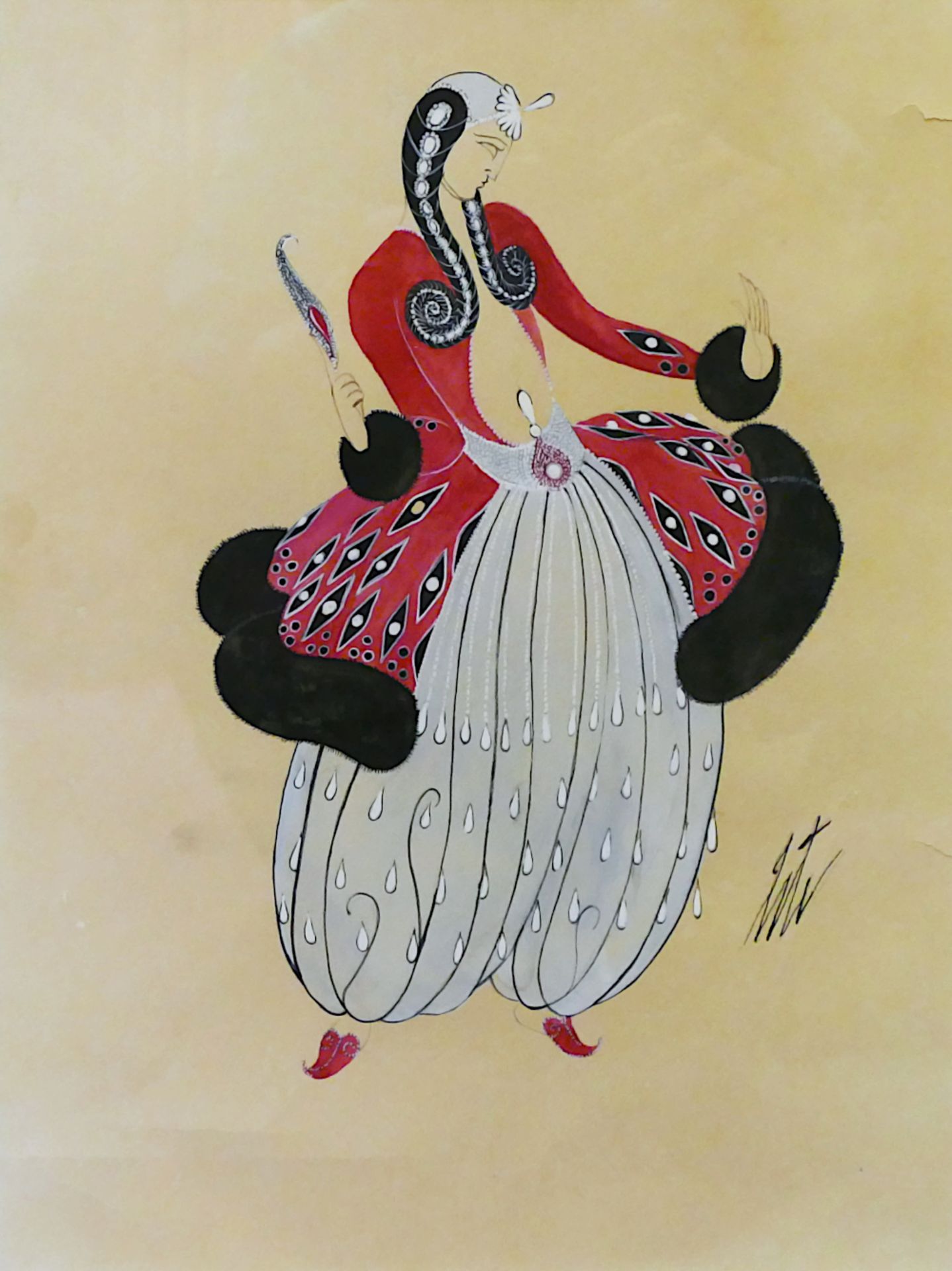 1 Gouache r.u. sign. ERTÉ (wohl 1892 Sankt Petersburg-1990 Paris) "Kostümbildnis einer Orientalin"
