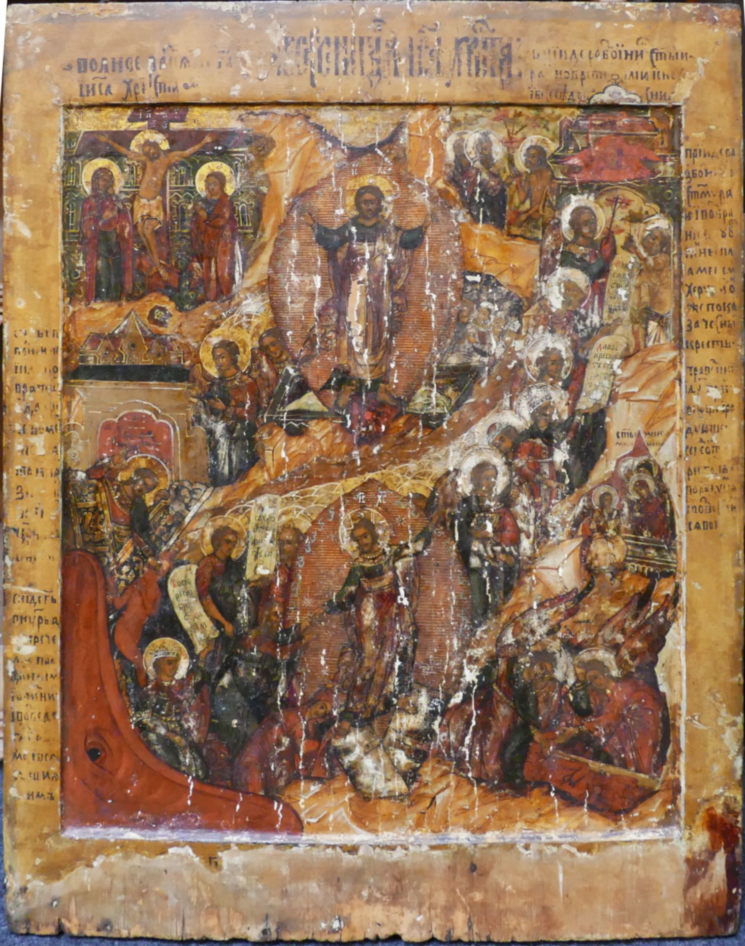 1 großformatige Ikone wohl Russalnd 19. Jh. mit Szenen aus dem Leben Jesu, ca. 69x53cm,