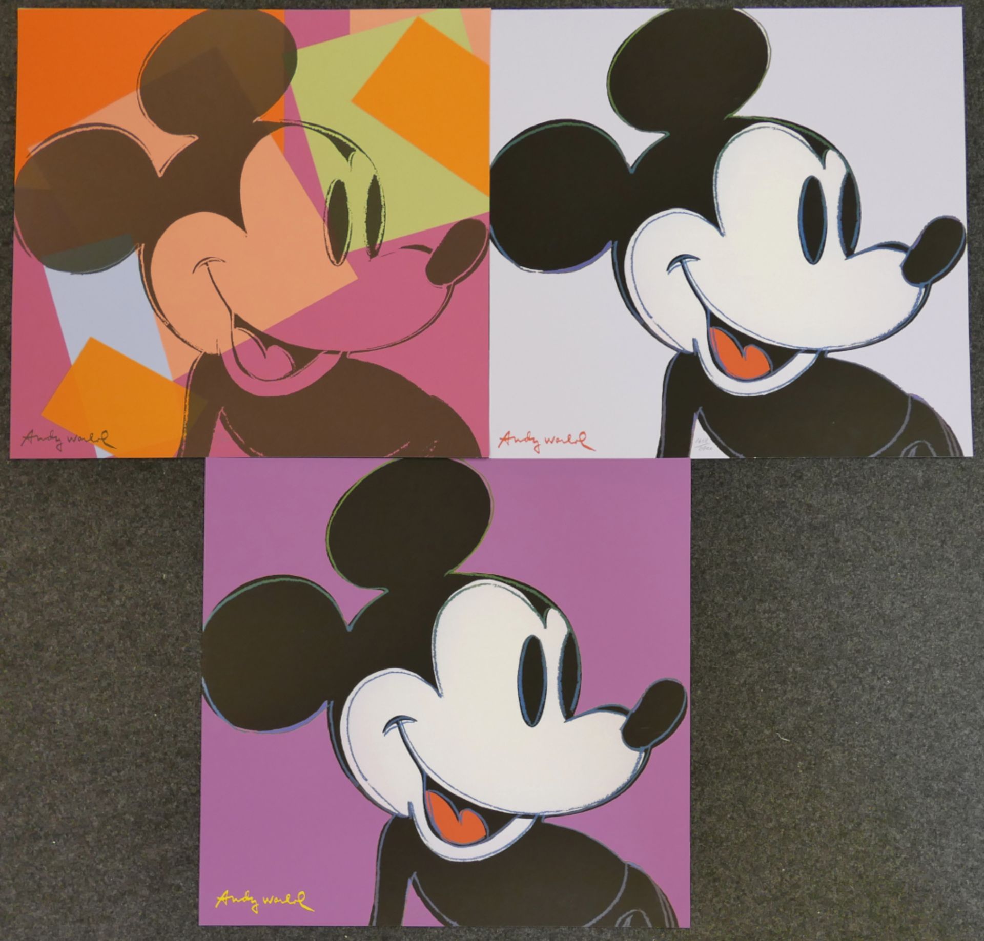 6 Offsetlithografien nach Andy WARHOL (wohl 1928 Pittsburgh-1987 New York): 3x "Micky Mouse", 3x "Ma