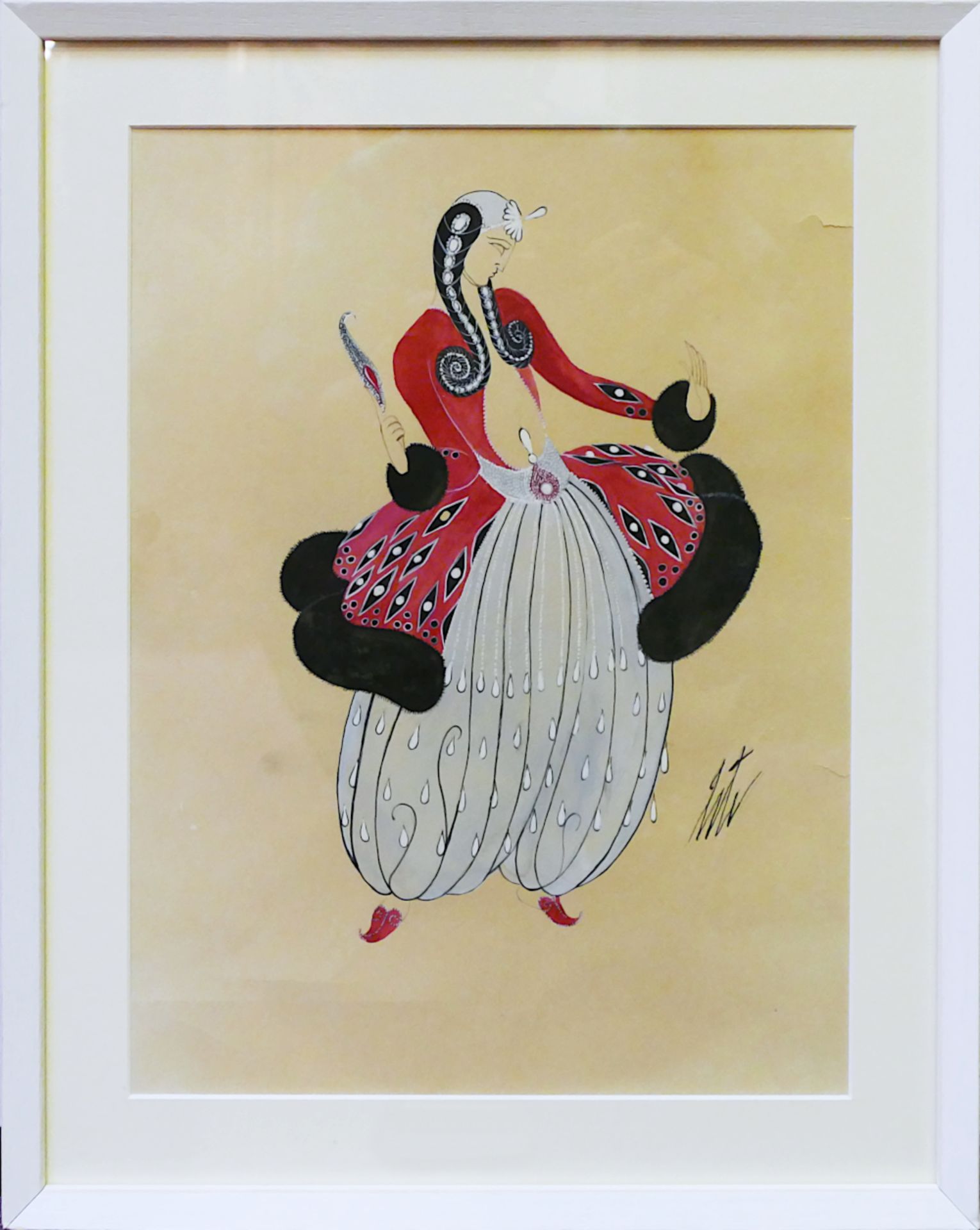 1 Gouache r.u. sign. ERTÉ (wohl 1892 Sankt Petersburg-1990 Paris) "Kostümbildnis einer Orientalin" - Image 2 of 3