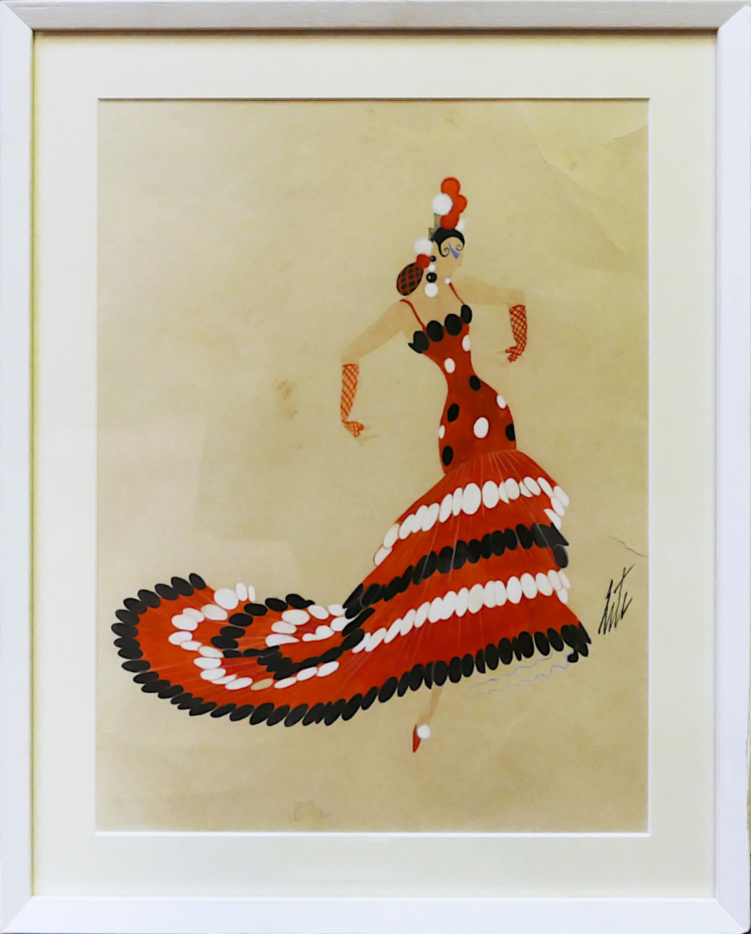 1 Gouache r.u. sign. ERTÉ (wohl 1892 Sankt Petersburg-1990 Paris) "Kostümbild einer Flamencotänzerin - Image 2 of 3