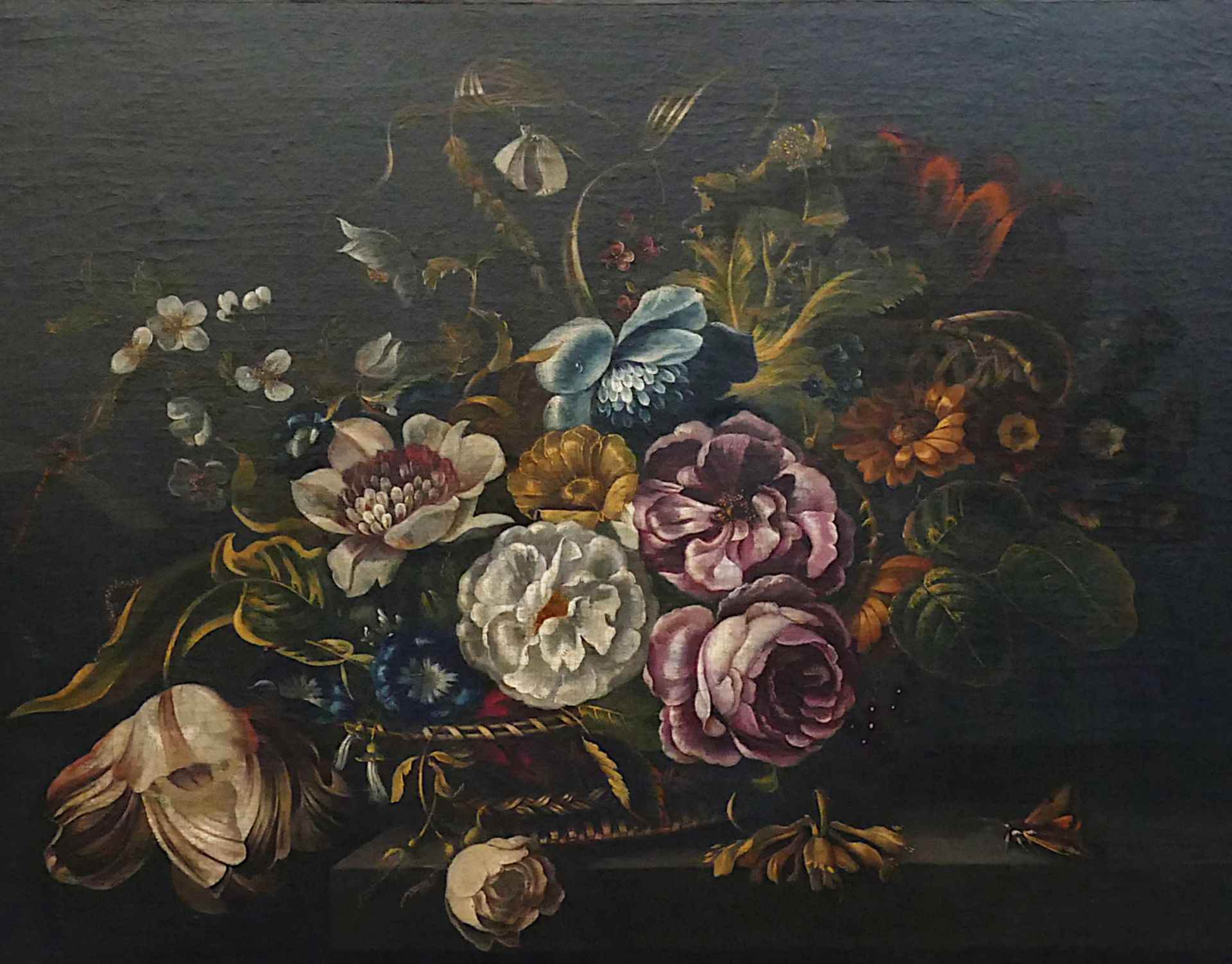 1 Ölgemälde unsign./rücks. bez. Holländische Schule 16. Jahrhundert "Corbeille de fleurs"