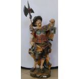 1 Holzfigur/Lampe nztl., farbig gefasst „Nachtwächter“ ca. H 99cm,
