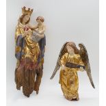 2 Holzfiguren 20. Jh. bemalt: "Pacherengel mit Geige" ca. H 23cm, "Brixner Madonna mit Kind" ca. H 3