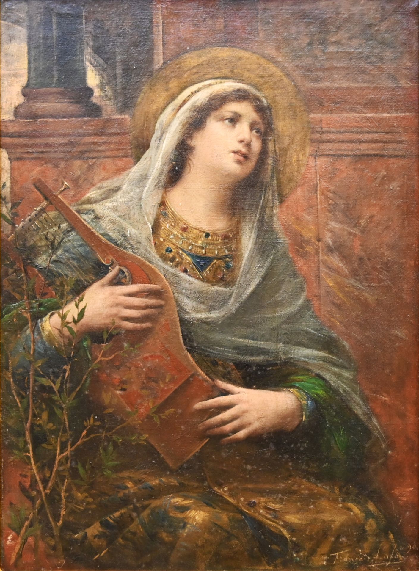 1 Ölgemälde r. u. sign. Francois LAFON (wohl 1846-1920) "Darstellung der Heiligen Cäcilie mit Lyra",
