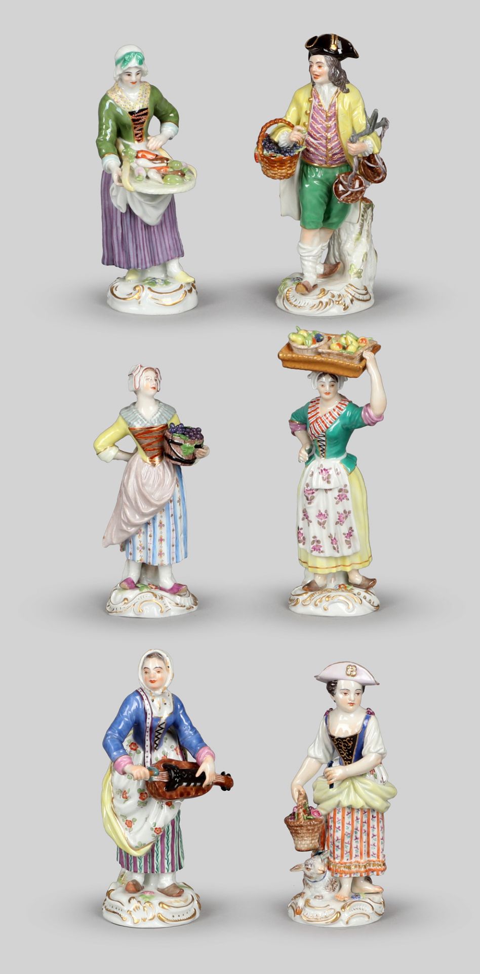 Sechs Figuren, Meissen, zwei um 1900