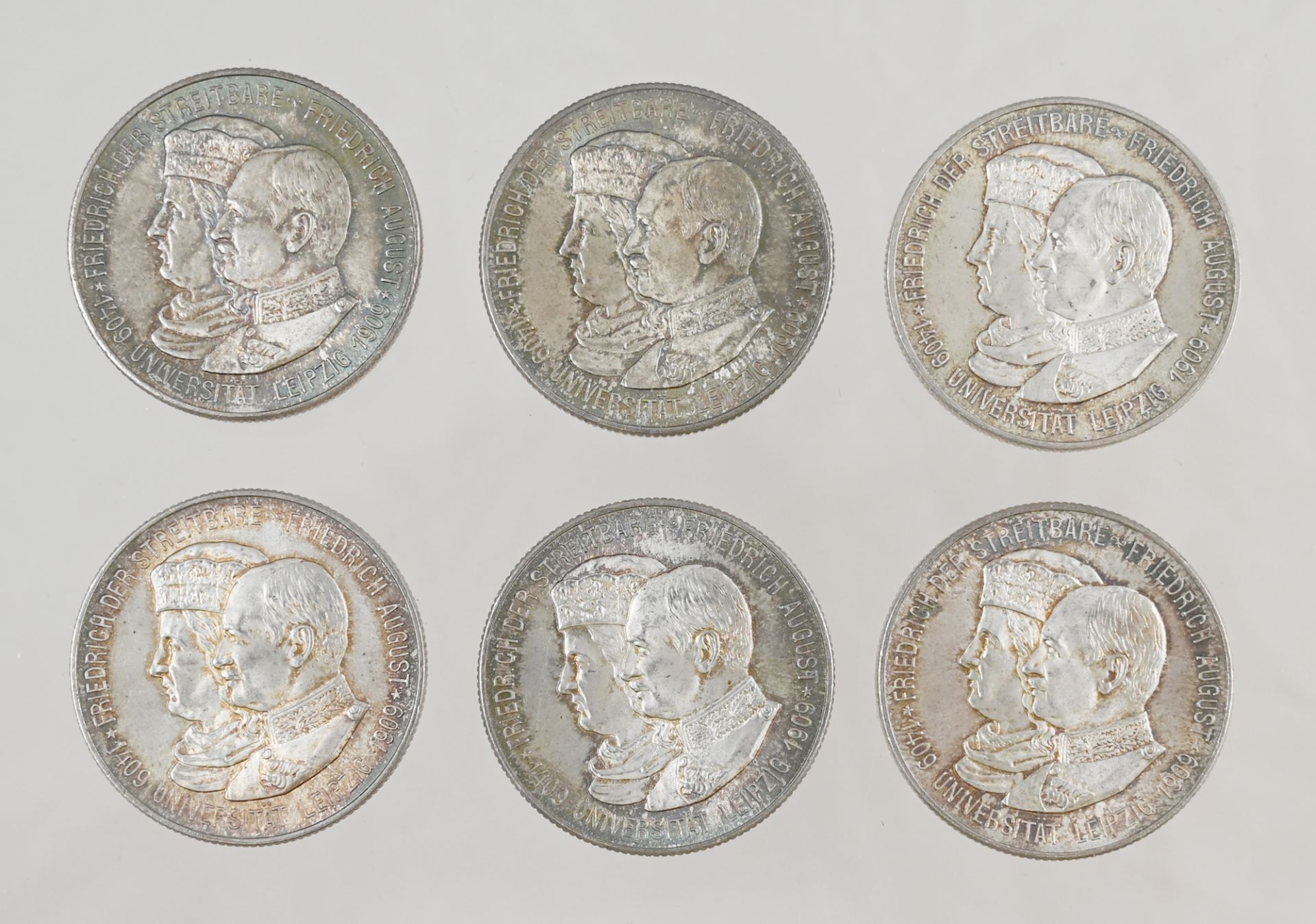 Sechs Silbermünzen, Deutsches Reich, à 2 Mark