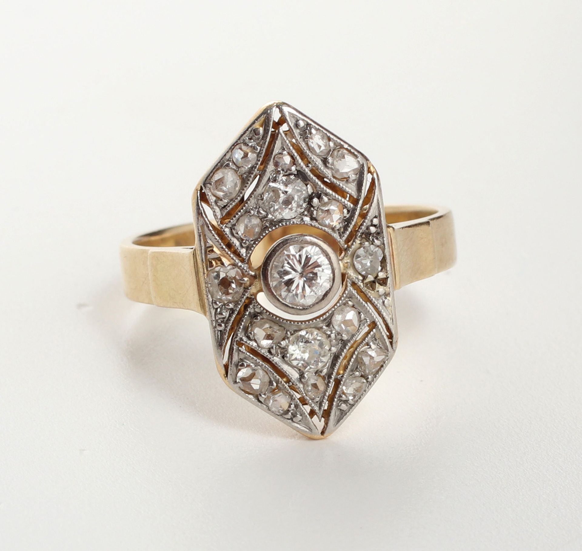 Ring, um 1920-30, 14 K GG und WG