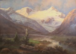 H. Hage 1859-1947, Alpengemälde mit dem Blick zum Großglockner 