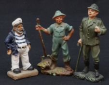 Lot von drei Massefiguren, Bauer, Jäger und Matrose, deutsch vor 1945