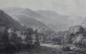 Monogrammiert IMWT, wohl William Turner 1775 - 1851, Gebirgstal im oberen Rheingebiet