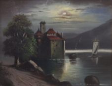 Deutscher Romantiker des 19. Jh., Blick zum Chateau de Chillon am Genfer See