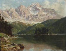 E.M. Horst 1882, Blick über den Eibsee zur Zugspitze und weitere vier Gemälde z. B. F. Thate