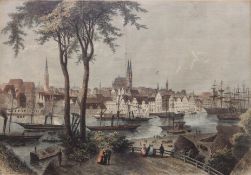 Farblithografie einer Stadtansicht von Lübeck, 19. Jh.