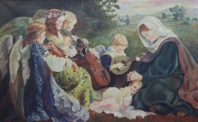 Unbekannter Künstler des 20. Jh., musizierende Engel beim Jesuskinde