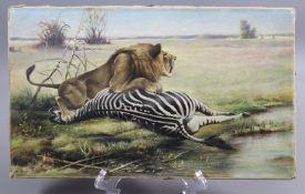 Unbekannter Künstler der 20er Jahre,Löwenjagd mit Beute