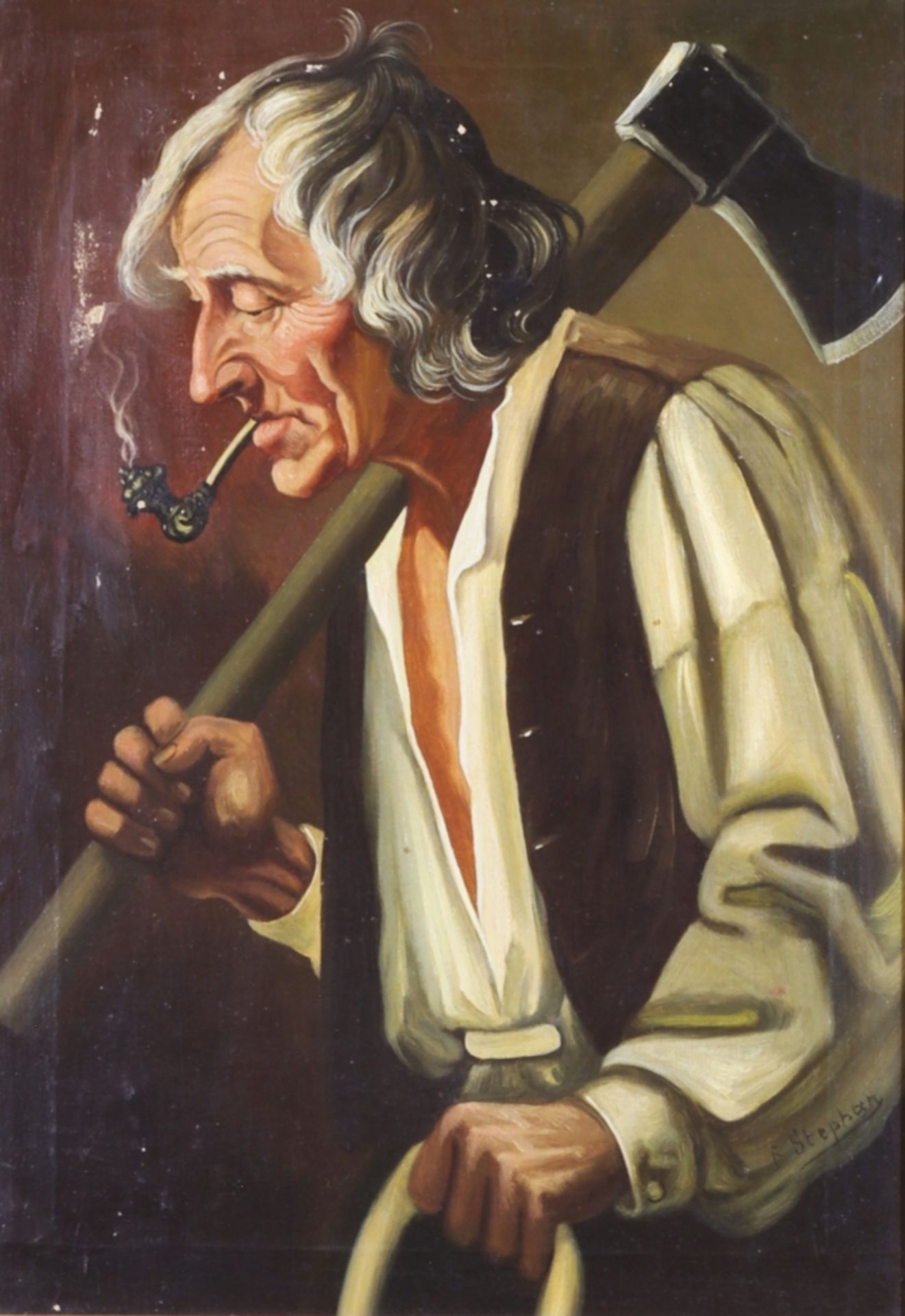 E. Stephan 1877-1958, Porträt eines alten Holzfällers