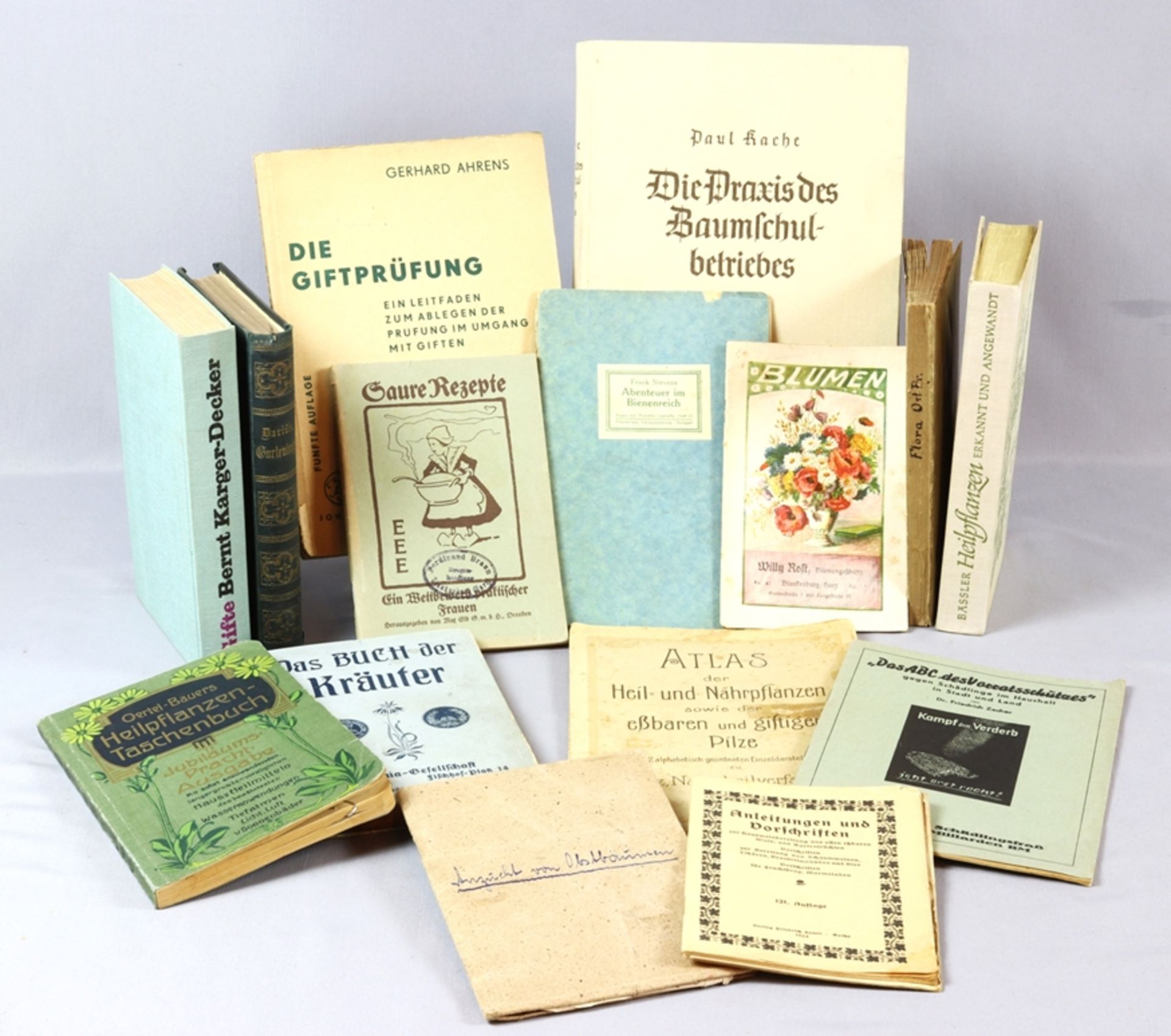 Various books from topics of medicinal herbology, pharmacist's knowledge and horticulture, late 19t