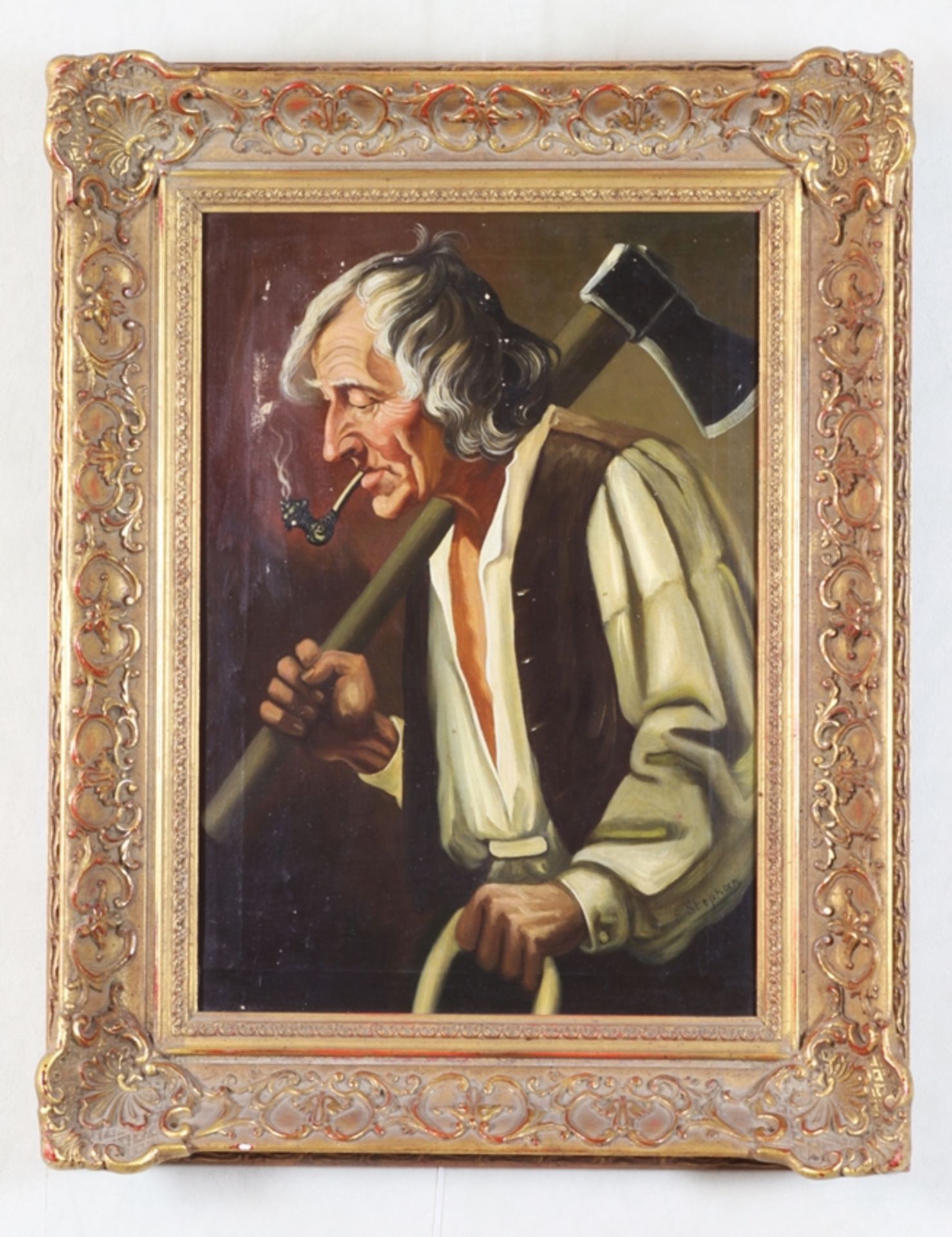 E. Stephan 1877-1958, Porträt eines alten Holzfällers - Bild 2 aus 3
