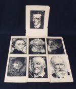 Leopold Wächtler 1896-1988, Folge von sieben Porträt Holzschnitten