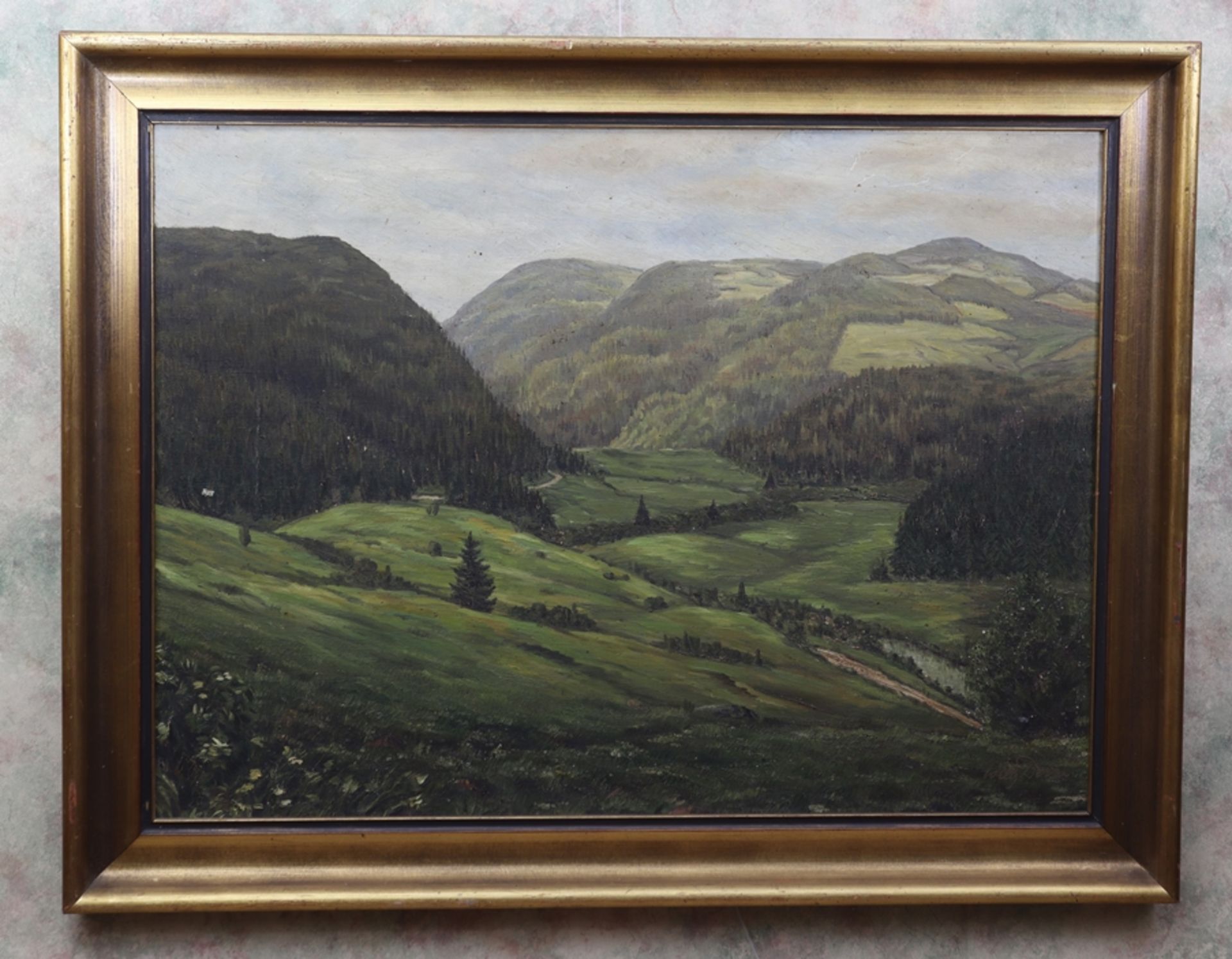 Willy Decker 1897- 1968, Landscape painting View of the Harz Mountains - Image 2 of 3