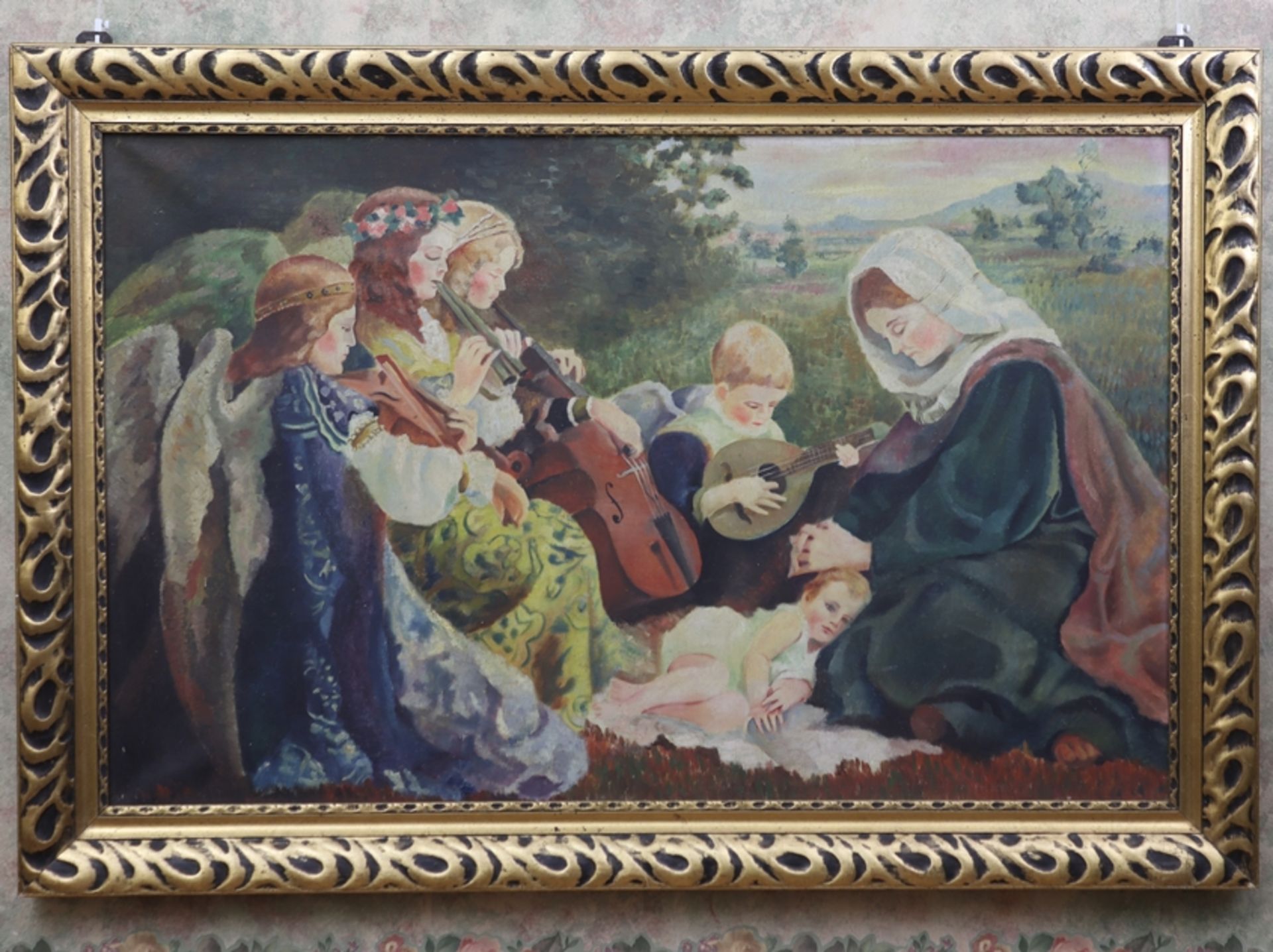 Unknown artist of the 20th century, angels playing music with the infant Jesus - Image 2 of 2