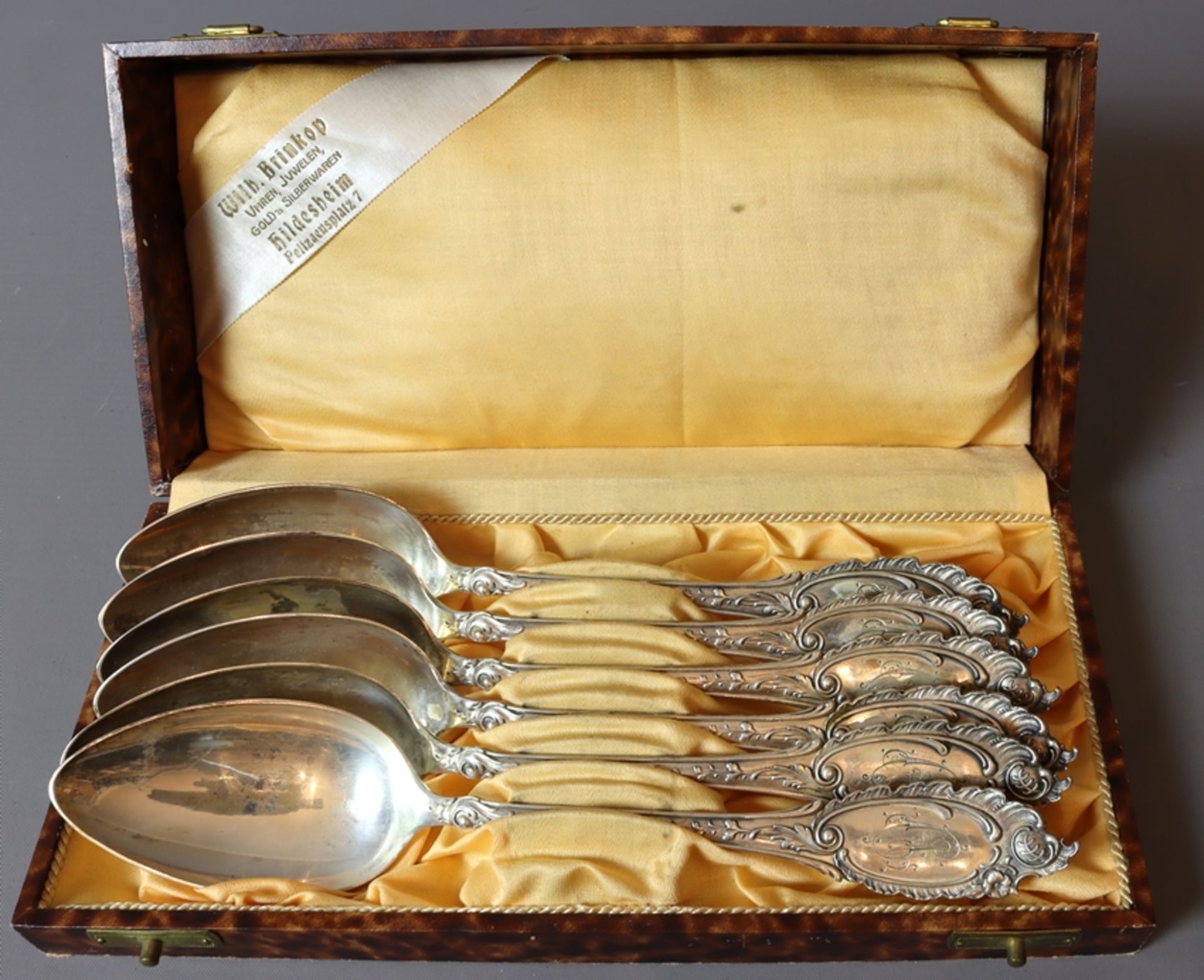 Set of 6 silver dinner spoons, Historicism circa 1880, German