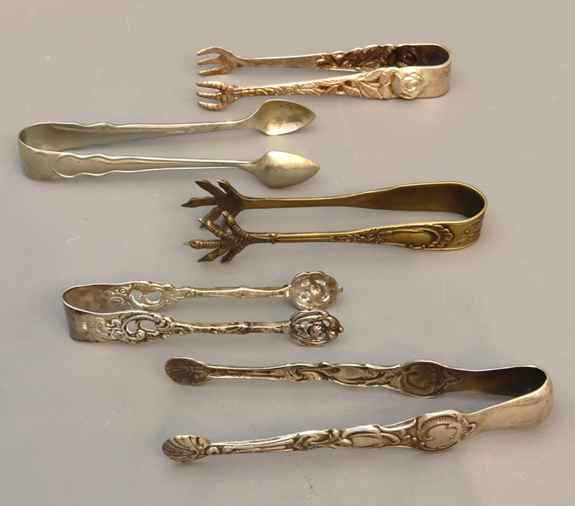 Silver sugar tongs of various types, early to mid 20th c., German - Image 2 of 3