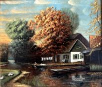 Norddeutscher Landschaftsmaler des 20. Jh., Bauernhaus am Kanal