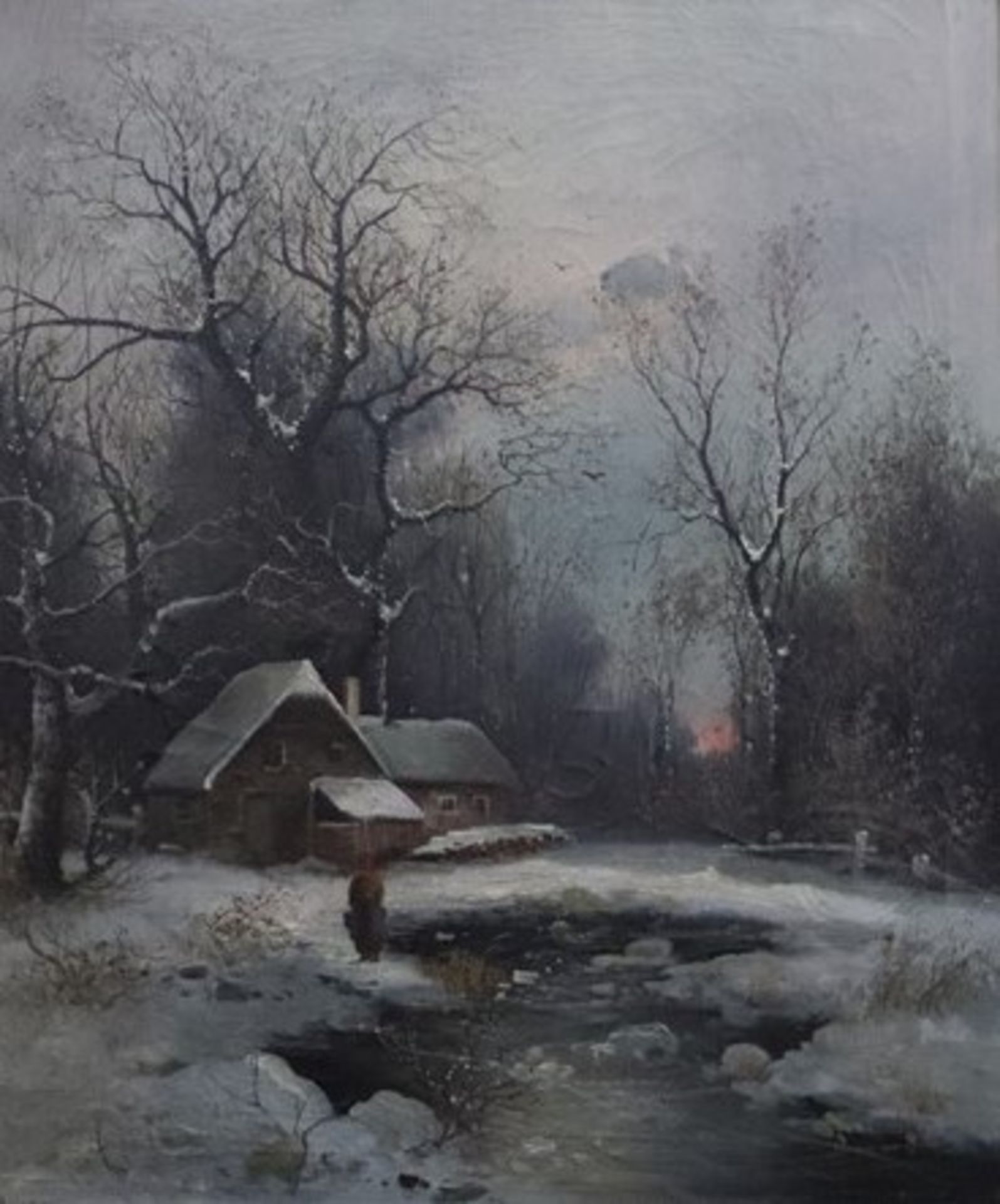 Rieder as pseudonym for Anton Pick 1840-1905, Winter landscape with brook