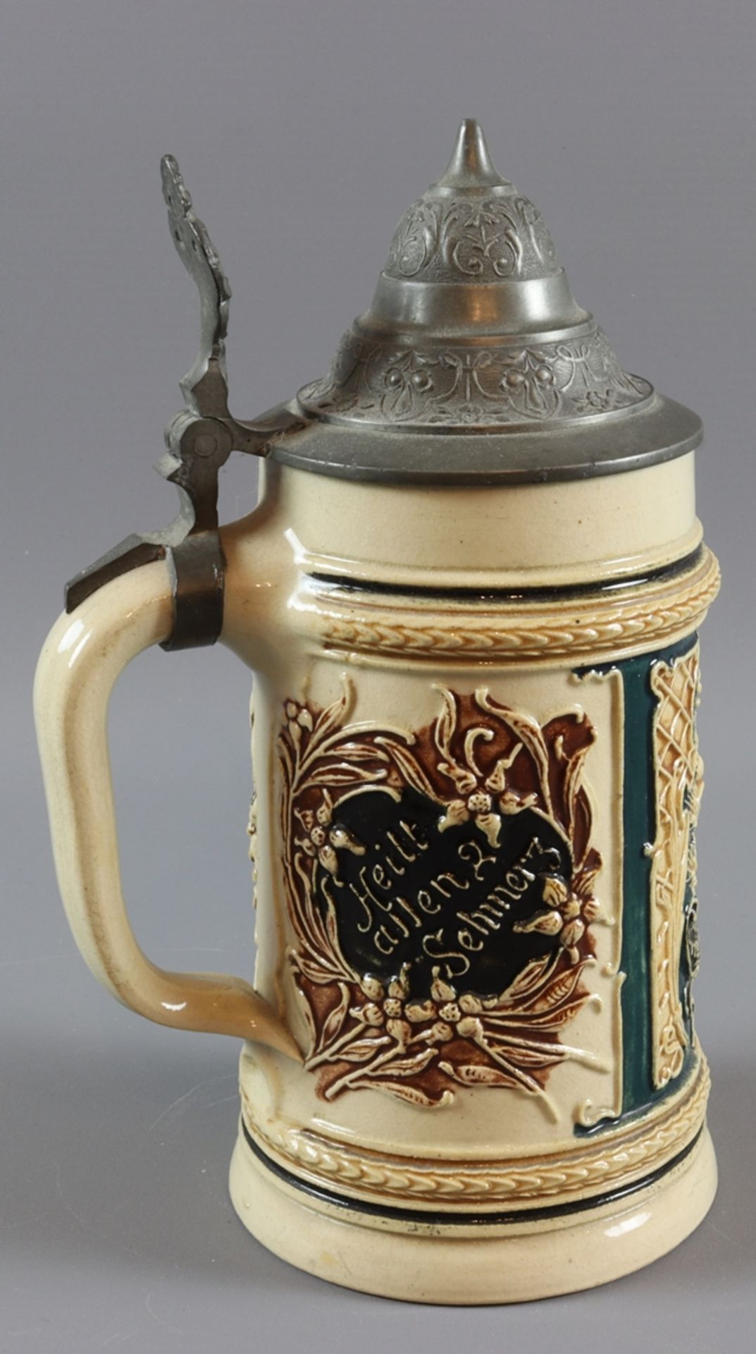 Four Historism beer mugs with pewter lids, early 20th cent, German - Image 10 of 16