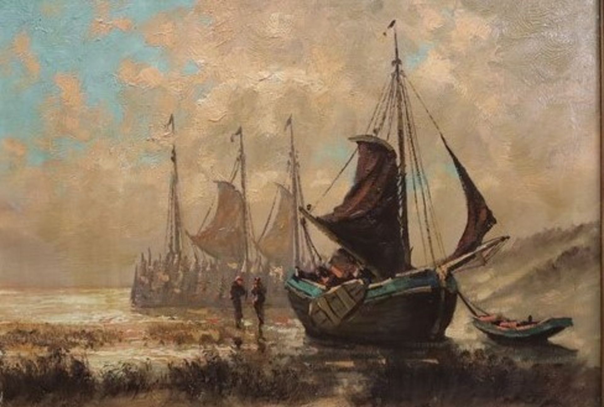 Unknown North German artist, sailing ships in the evening atmosphere