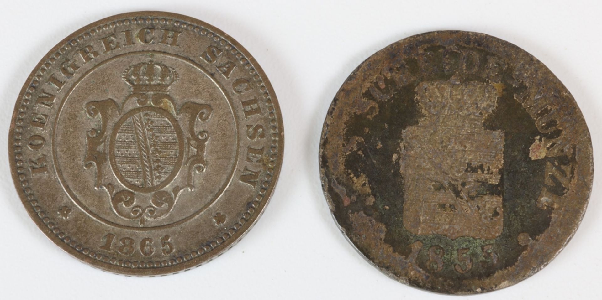 2 small silver coins, 1 Neu-Groschen, Saxony 19th cent, - Image 2 of 2