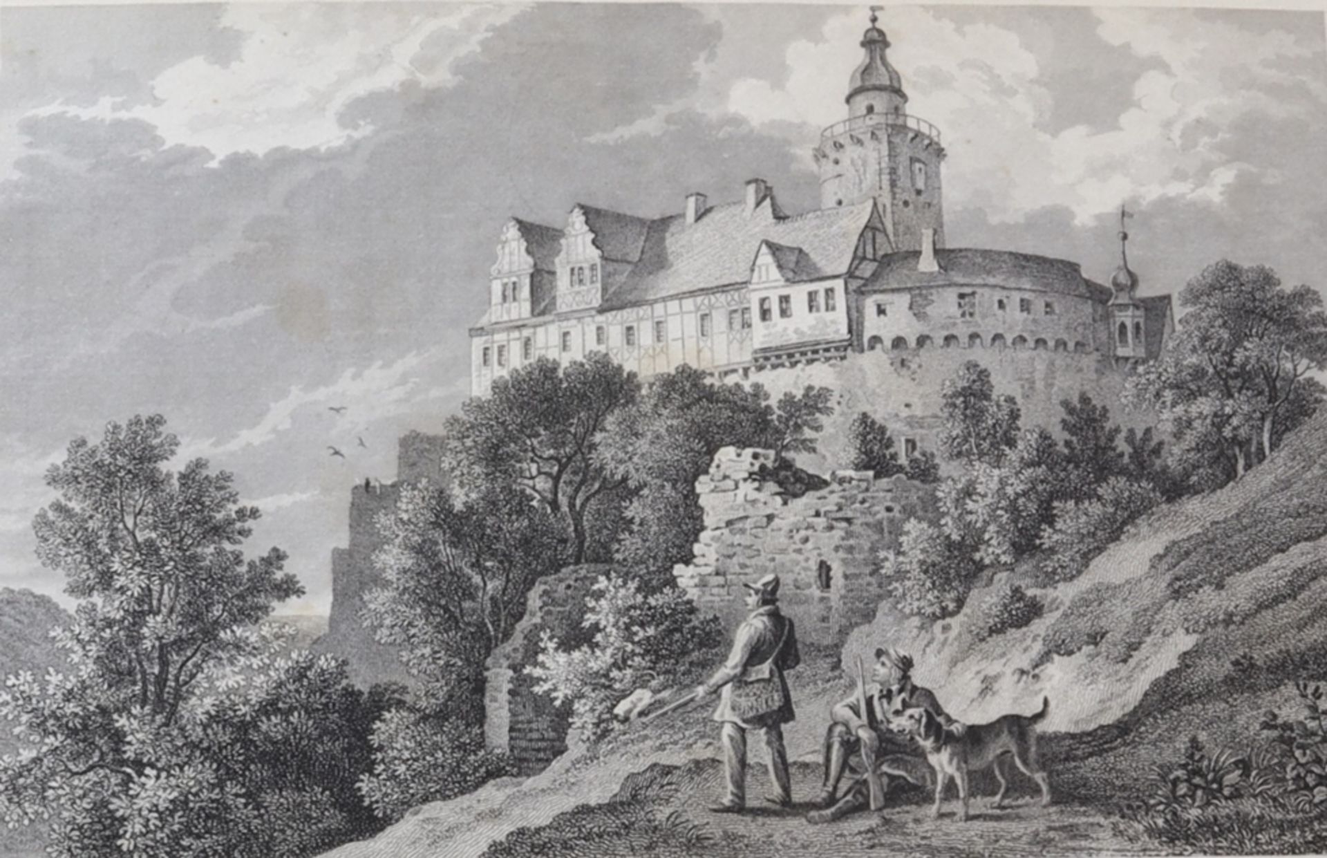 Falkenstein Castle, 19th century steel engraving, German