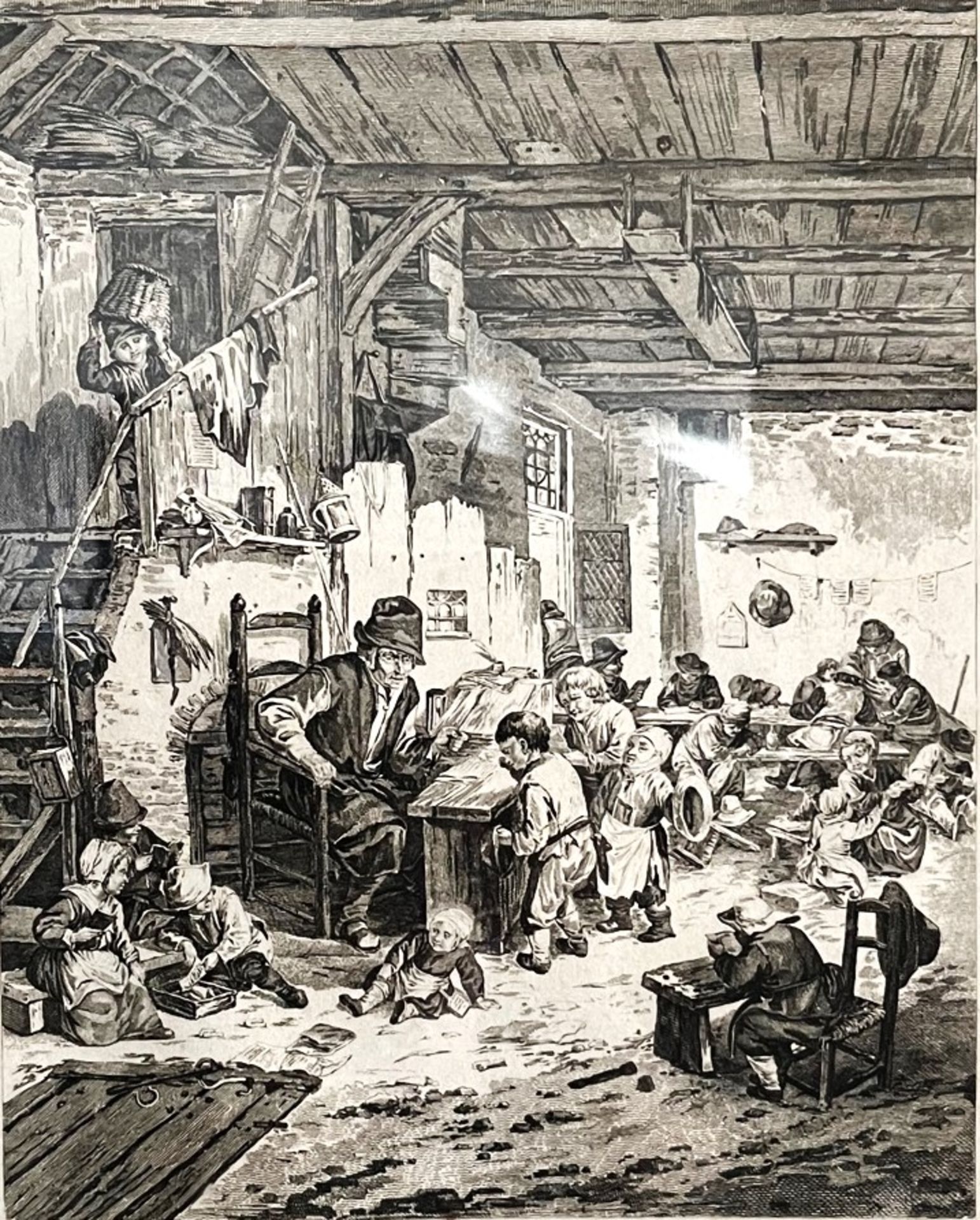 Lithograph " In der Schule" second half of the 19th century, German