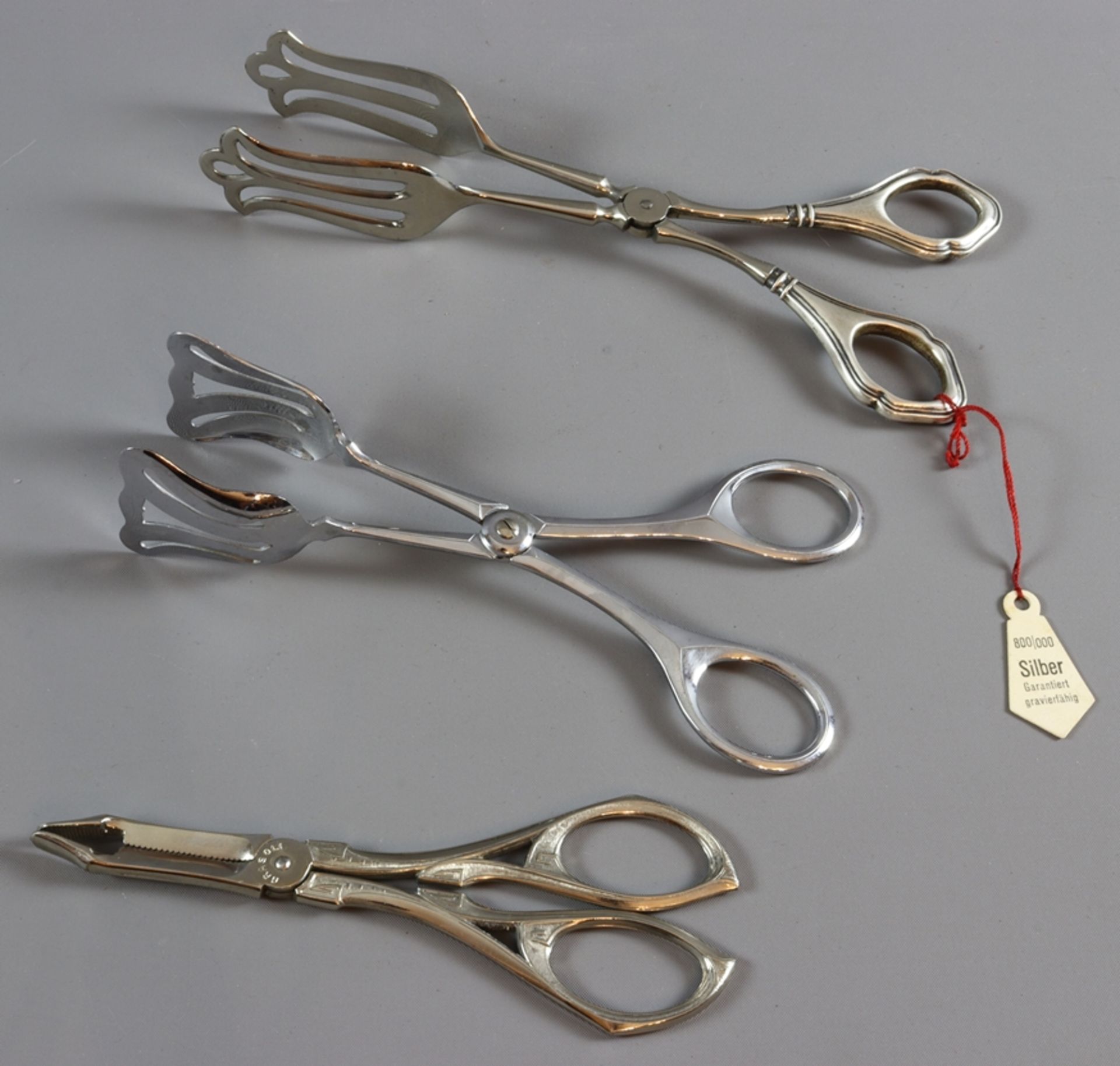 Silver pastry tongs and others, Historism 1900 - 1920, German