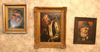 E. Stephan 1877-1958, 3 Genere Gemälde, Porträt eines alten Holzfällers plus andere