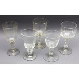 5 Wine glasses of various types 1850-1880, German