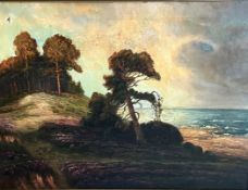 C. Schleusing 1865-1953, Ufer mit Bäumen am Meer