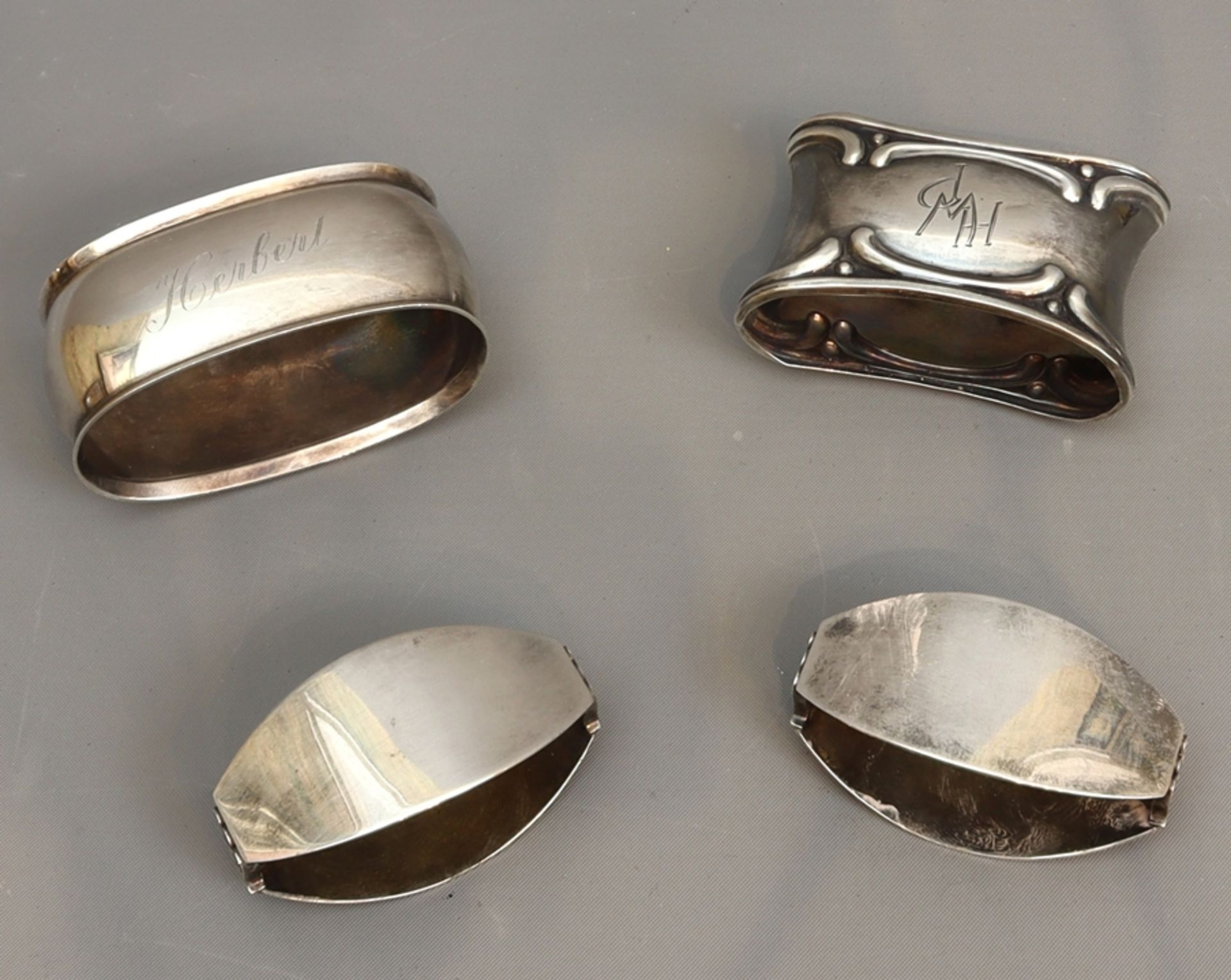 Lot of silver napkin rings of different types, historicism to the 1930s, German