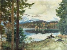 A. Meyer, Blick über einen Bergsee in den Voralpen