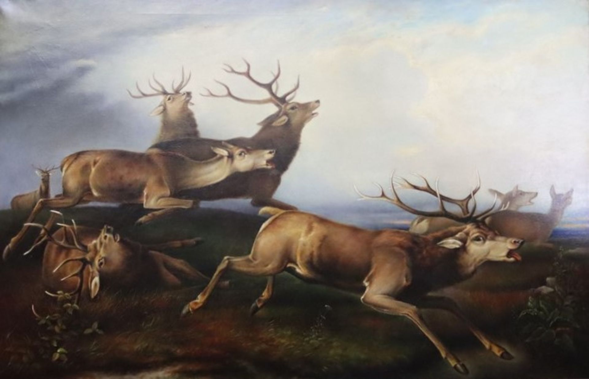 Unknown artist of the Biedermeier period c. 1820, Fleeing stags