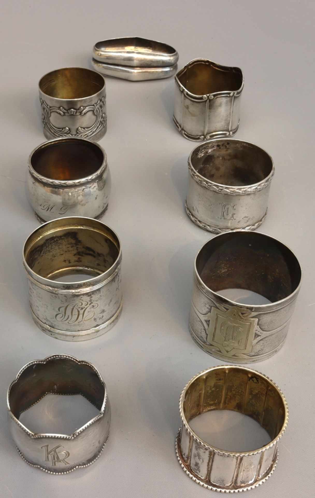 Lot of silver napkin rings, Historism to 30s, German