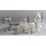 Five glass jugs of various types, Historicism circa 1890 - 1920, German
