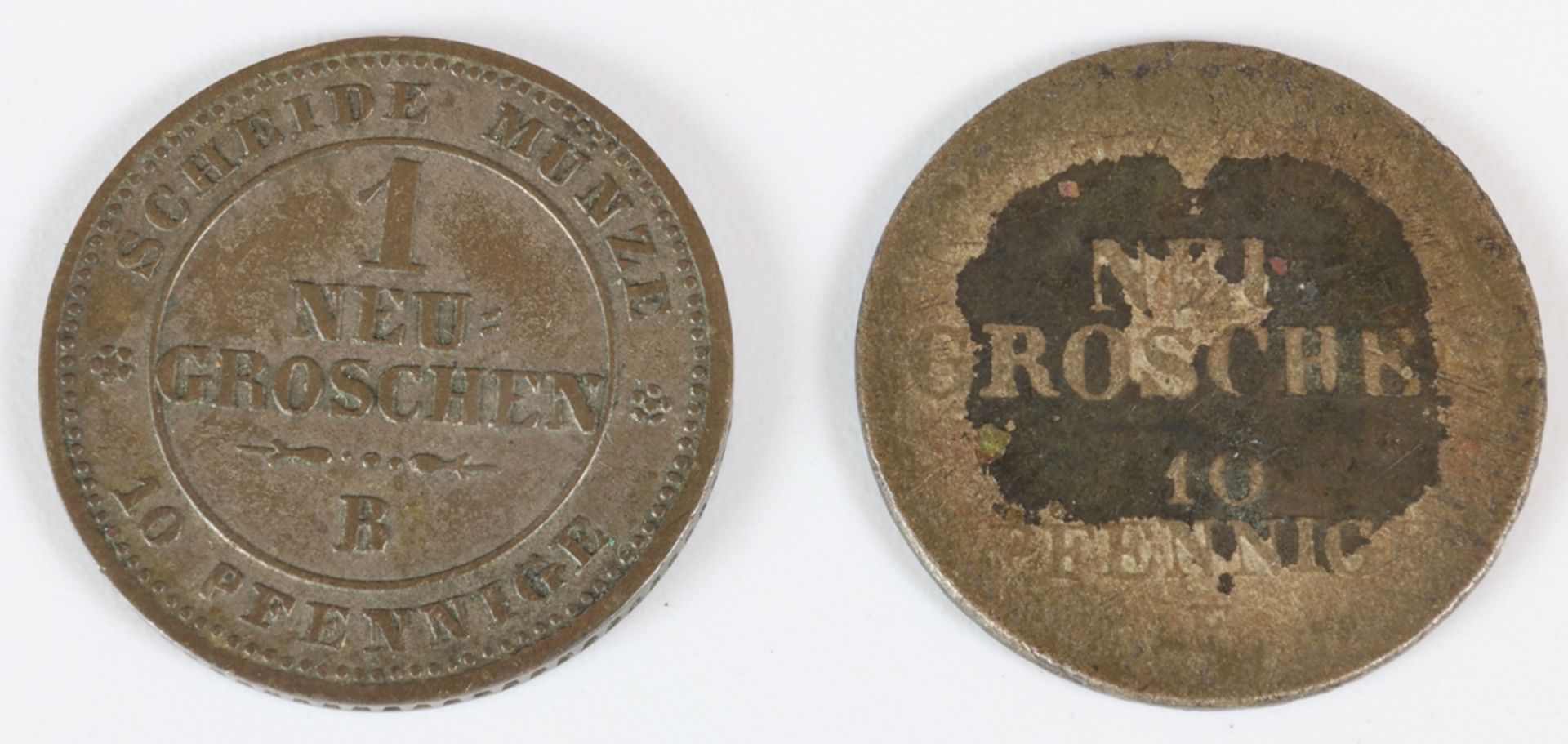 2 small silver coins, 1 Neu-Groschen, Saxony 19th cent,