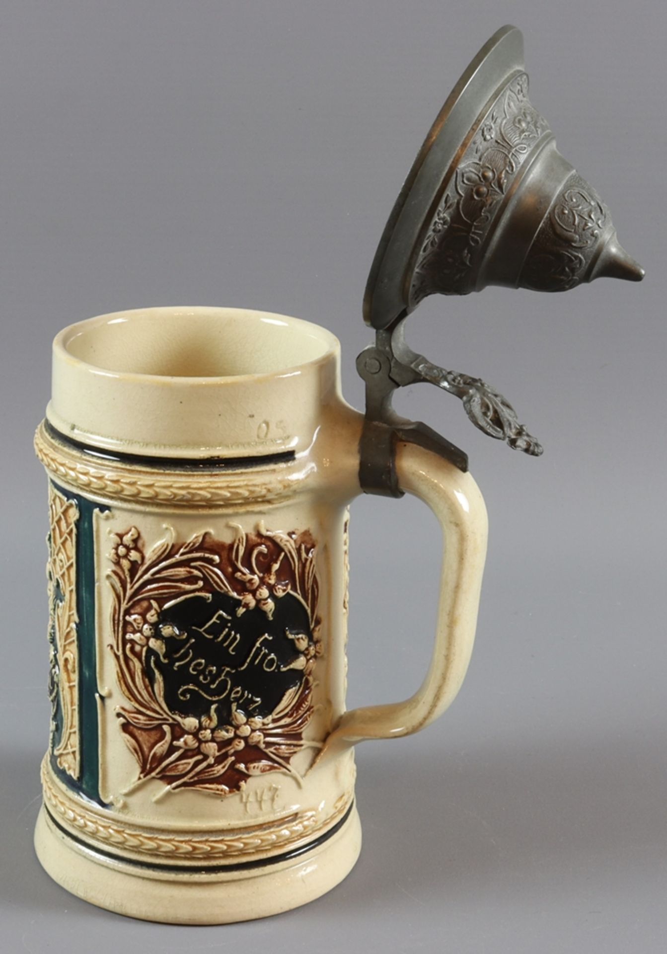 Four Historism beer mugs with pewter lids, early 20th cent, German - Image 12 of 16