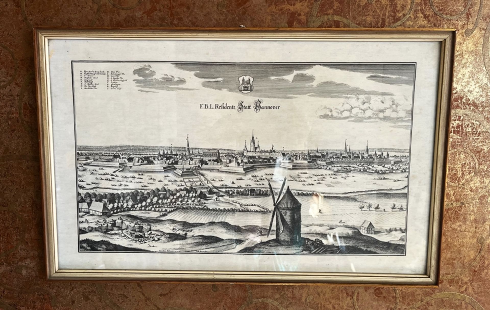 Lithografie, Mittelalterliche Ansicht F.B.L. Residenz Stadt Hannover, 20. Jh., deutsch - Bild 2 aus 2