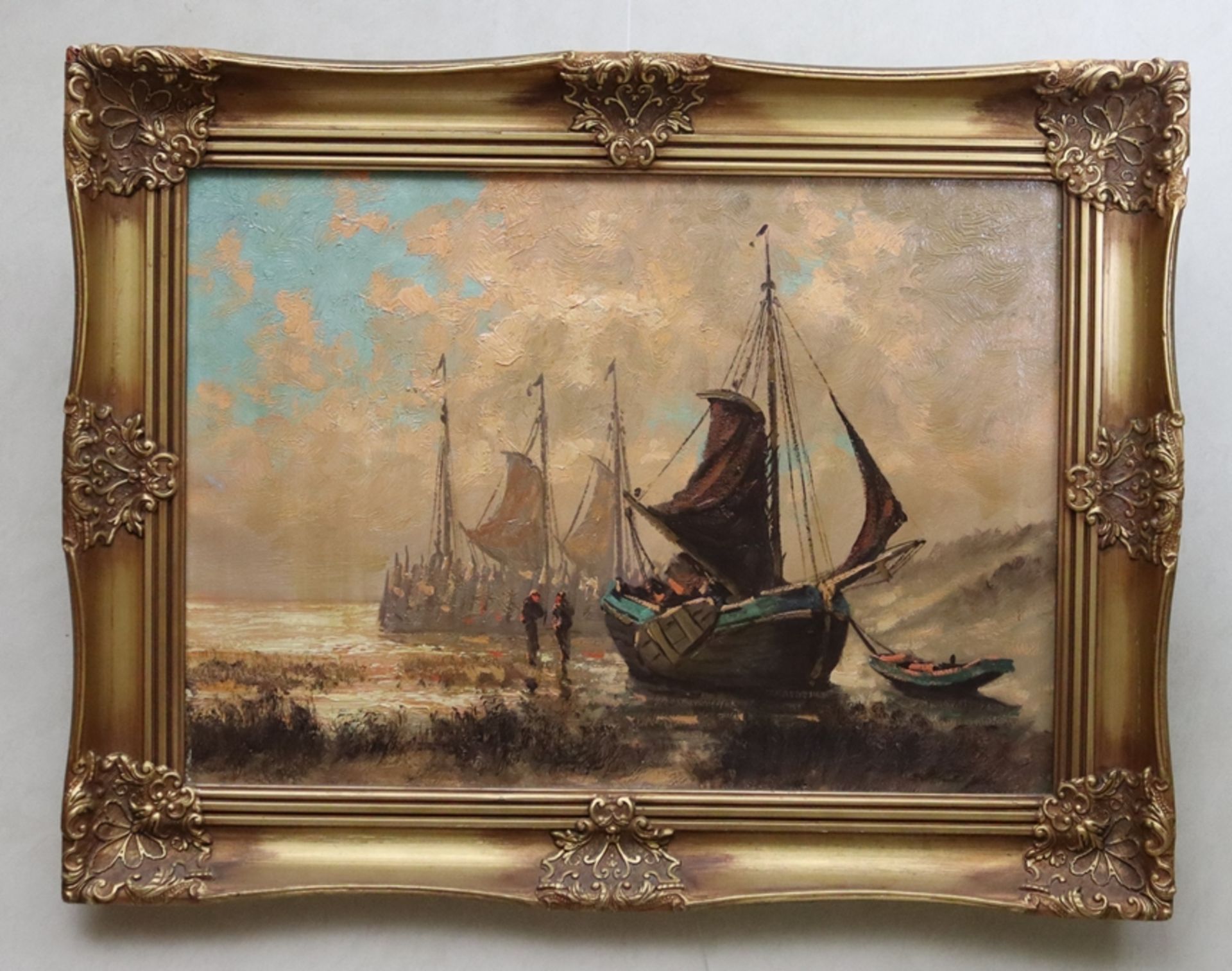 Unknown North German artist, sailing ships in the evening atmosphere - Image 2 of 3